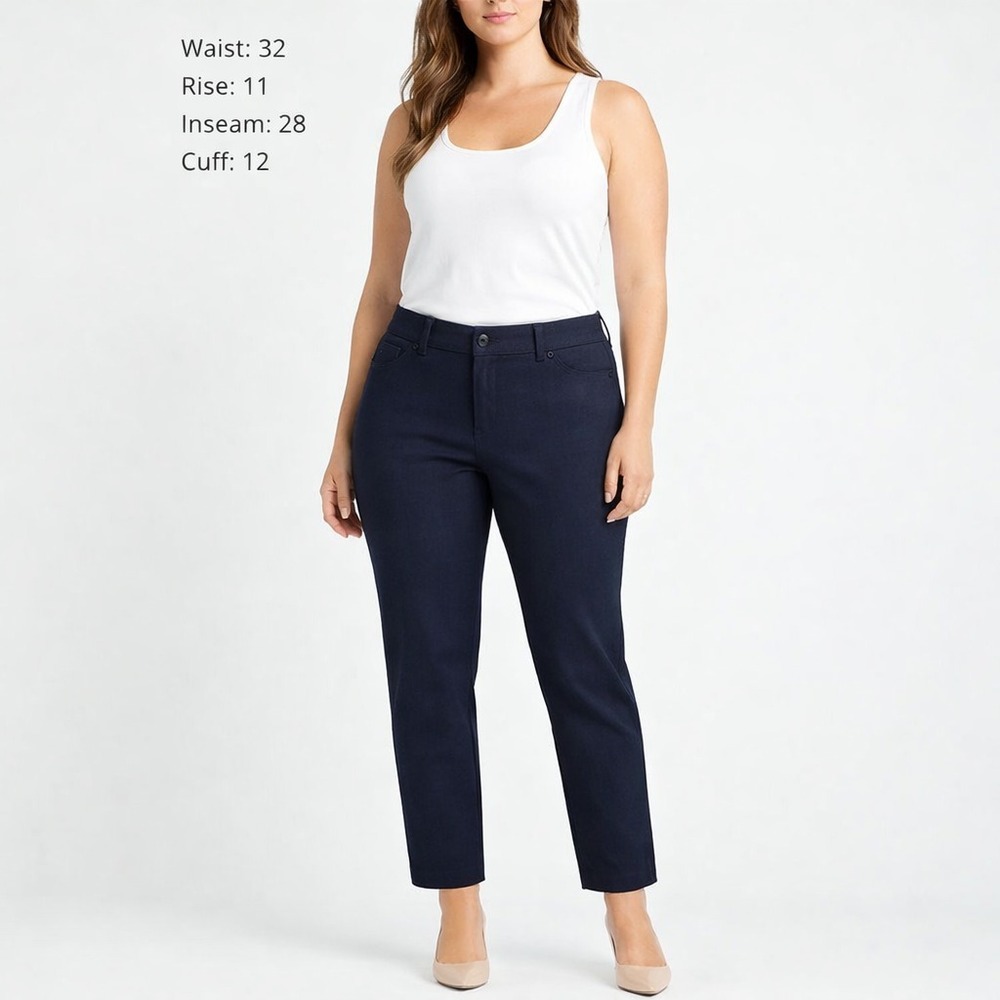 Andrew Marc Women's Navy Blue Slim Fit Pants Size 10 Stretch Flat Ankle Length
